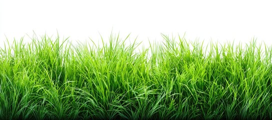 Lush, green grass filling the frame's lower half against a stark white background. Blades are varied in height and texture