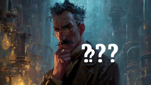 Thoughtful scientist in a laboratory setting.