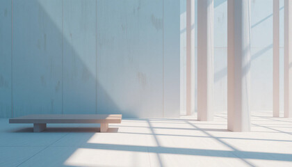 Modern minimalist interior with geometric light and shadow patterns