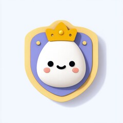 A playful character featuring a white round body with a crown, smiling on a vibrant shield. The design is bright and cheerful, appealing to children and lovers of cute art.