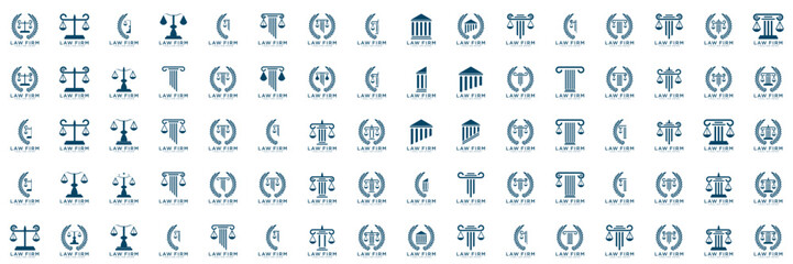 Simple elegant justice logo collection , law firm logo set , blue and white background