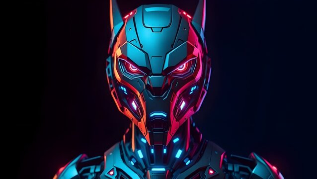 Cybernetic Cat-like Robot in Neon Lights"