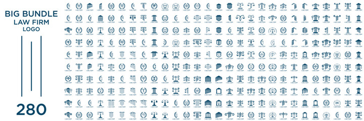 Simple elegant justice logo collection , law firm logo set , blue and white background	
