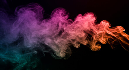Vibrant, swirling smoke plumes in a spectrum of colors against a stark black background