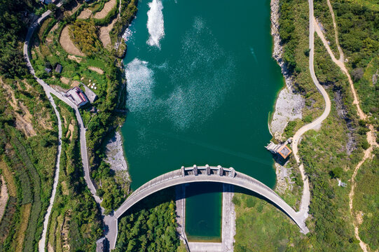 Aerial View of Hydroelectric Dam Power Station