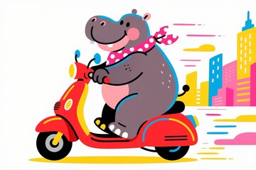 Hippo Riding Scooter in City