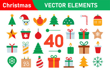 Collection of Forty Christmas Vector Elements for Holiday Designs and Decorations
