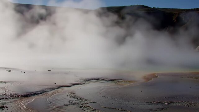 Misty Geyser in a Volcanic Landscape