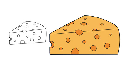A simple illustration of two cheese wedges one colored and one outlined