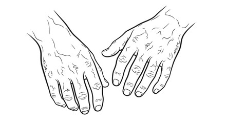 Obraz premium detailed line drawing of two hands, aged skin texture, reaching, closeup