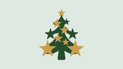 Fototapeta premium A christmas tree with a dark green body and gold stars scattered across it on a white background