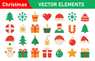 Christmas Vector Elements Collection with Trees Gifts Snowflakes and Santa