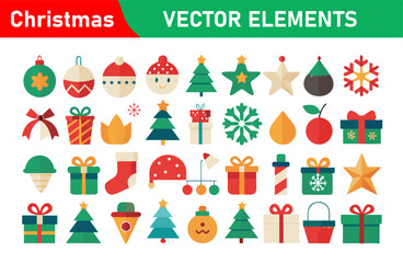 Fototapeta premium Festive Christmas Vector Element Collection with Ornaments Gifts and Holiday Decorations
