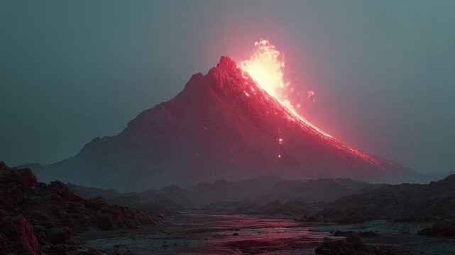 Volcano eruption night landscape