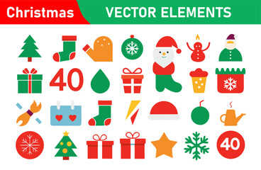 Fototapeta premium Colorful Christmas Vector Element Set with Holiday Icons and Festive Decorations