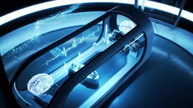 Futuristic Medical Capsule with Brain Scan and Heartbeat Monitor