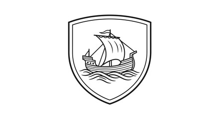 medieval ship in crest vintage boat emblem, nautical seal, maritime icon, history design