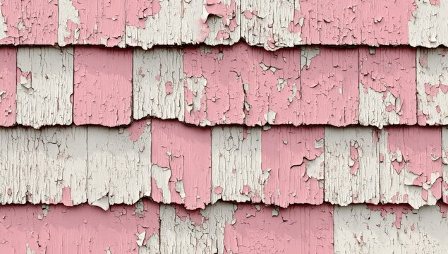 Pink and white weathered clapboard siding