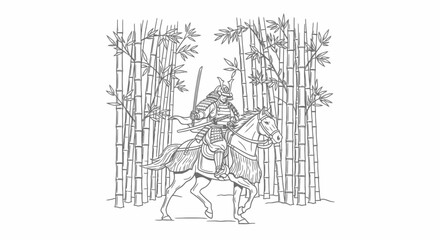 samurai on horseback riding through bamboo forest japanese warrior, medieval japan