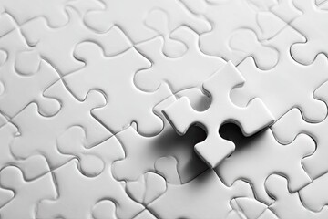 Single white puzzle piece atop a completed puzzle