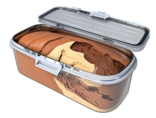 Indulge in the Rich Creaminess of a Gourmet Ice Cream Tub Featuring Layers of Chocolate, Vanilla, and Caramel for a Sumptuous Dessert Experience. png, isolated on white background