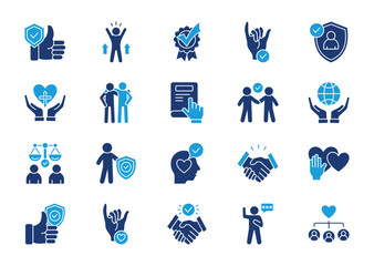 Trust thin solid icon set. Containing confidence, credibility, promise, trustworthy, faith