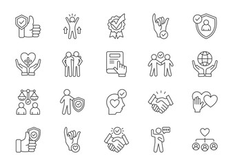Trust thin line icon set. Containing confidence, credibility, promise, trustworthy, faith