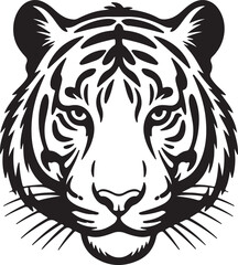 Fierce Tiger Face Black and White Vector Illustration