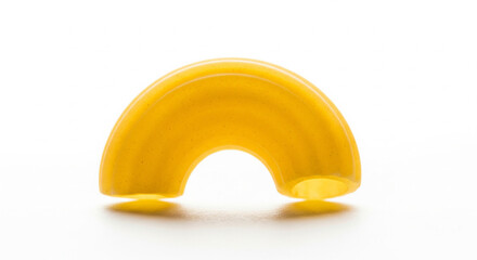 Minimalist macro shot of single macaroni pasta piece isolated on clean white background in high resolution