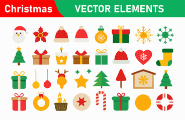Christmas Vector Elements Collection with Santa Gifts Tree Ornaments and Other Festive Items