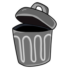 Cartoon Illustration of a Trash Can with Lid