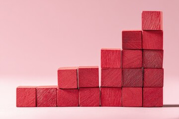 Stacked red blocks forming a rising stair-step pattern on a pink background