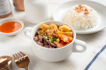 Soto Daging. Soto meat is a soupy dish made from beef stock seasoned with various spices. Perfect for recipes, articles or any cooking content.