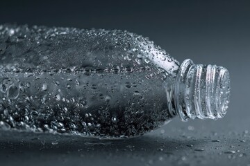 Close-up of a water bottle covered in droplets