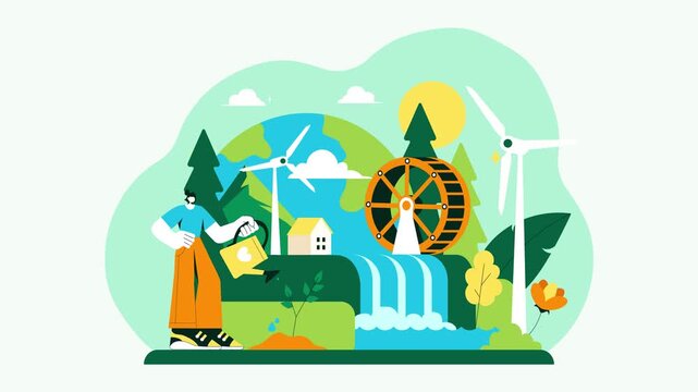 Animation of World Environment Day Vector Illustration with Green Trees and Plants in a Forest, of Saving the Planet and Taking Care of the Earth