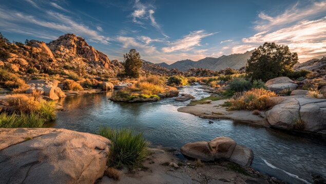 Scenic desert river at sunset