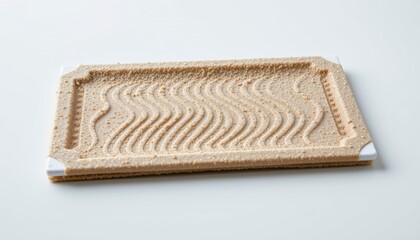 a high resolution eco friendly countertop wiper made from rice husk polymer, featuring flowing water like grooves and durable waterproof coating, displayed on seamless white void with ultra clarity.