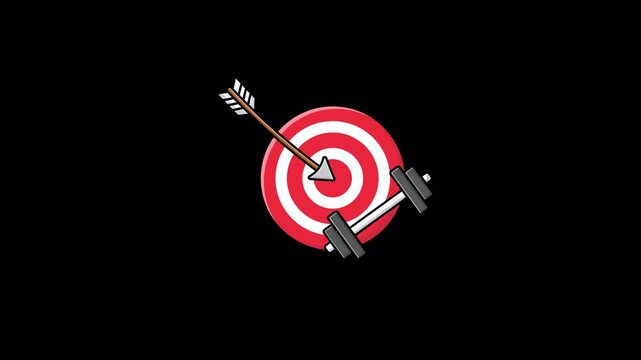 Animated Goal Arrow with Dumbbell. Workout Goal Concept Video - Transparent