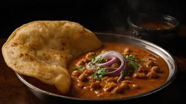 Traditional Indian Chole Bhature with Spices