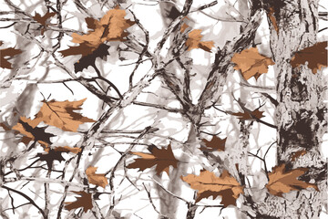 Real-tree white camouflage pattern with brown leaves, seamless repeating pattern, high resolution, high detail, seamless HDRI wallpaper, seamless fabric texture, seamless repeat repeat fabric tecture