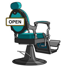 Open sign illustration style Barber tools barber chair design illustration for barbershop.	
