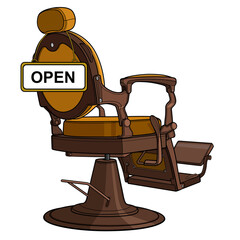 Open sign illustration style Barber tools barber chair design illustration for barbershop.	
