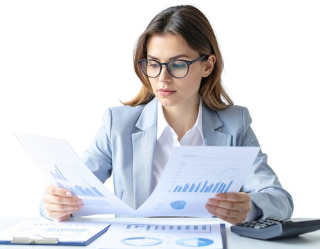  Actuary Working with Printed Financial Reports, isolated on transparent background PNG