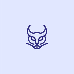 Abstract horned cat minimalist line art logo. 