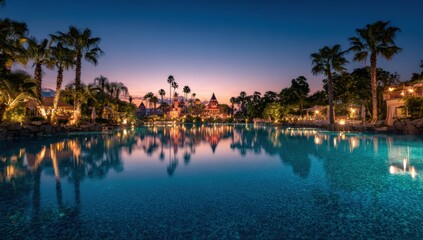 Fototapeta premium Tranquil poolside resort at twilight