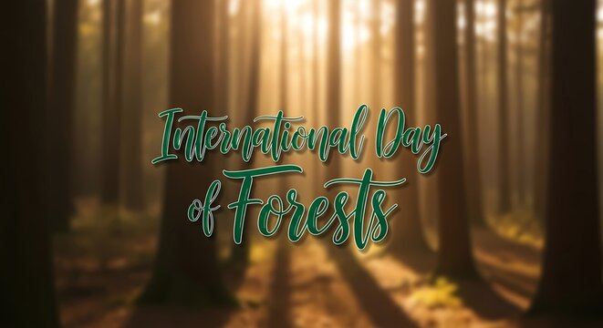 International day of forests celebration amidst sunlit trees in tranquil woodland setting