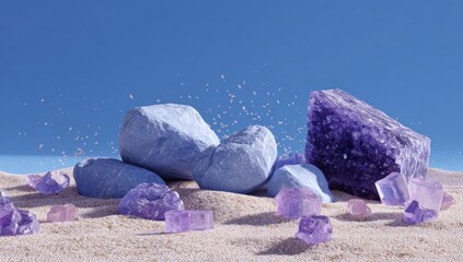 Pastel-hued stones on sandy beach
