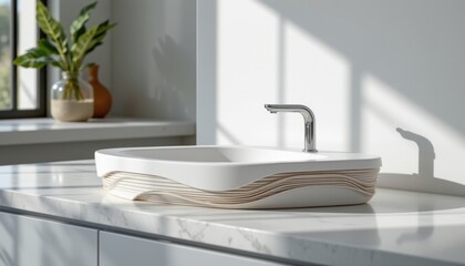 a futuristic low impact countertop wiper built using pine resin bioplastic, designed with layered organic weave, including modular refill system