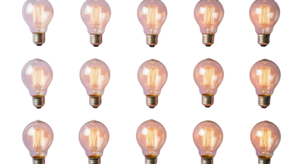 Array of Light Bulbs on Lavender Background 