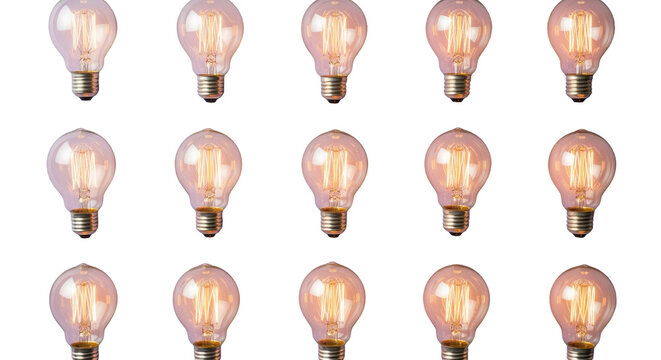 Array of Light Bulbs on Lavender Background 